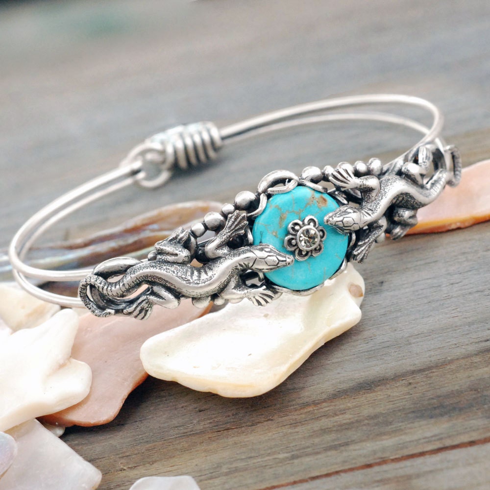 Lizard Bracelet Lizard Jewelry Turquoise by ShelleyCooperJewelry