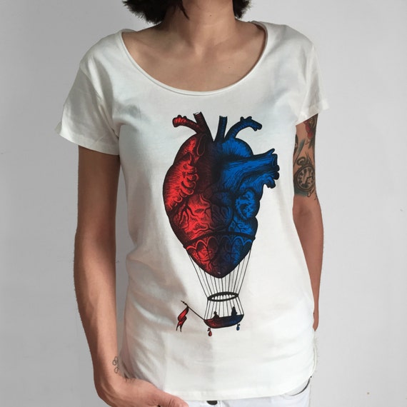 Cuore Anatomico Mongolfiera T Shirt Donna Con Stampa Colorata