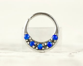 Septum Ring Nose Ring Septum Jewelry Body Blue Opal Stone Piercing Sterling Silver Indian Style 14g 16g - SE027R SS OP50