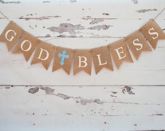 God Bless Banner, First Communion Banner, Christening Banner, Baptism Banner, Confirmation Banner, Cross Banner, Religious Banner, B086
