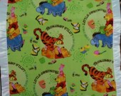 Fleece Quilt Satin bound Eeyore Winnie The Pooh Bear & Tigger Too blanket Throw 29"X 33" non pill fleece single layered lightweight in Green