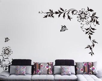 Items similar to Big black flower wall decal, Floral Pattern wall ...