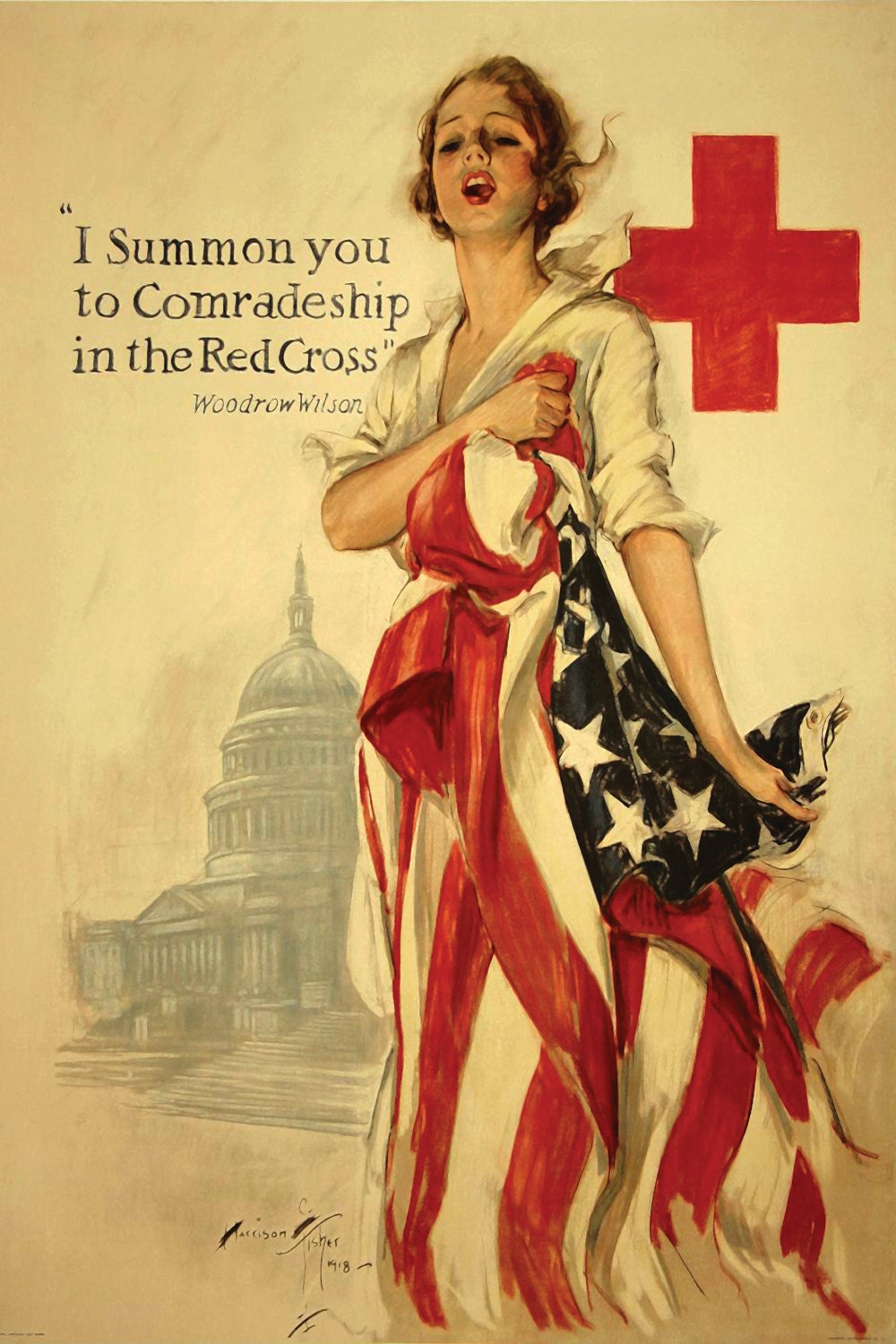 Vintage Red Cross Poster WW2-Era Nurse Patriotic Print ZRC772