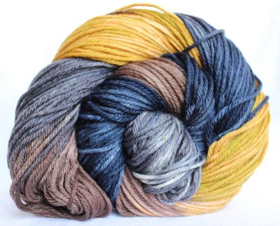 Items similar to Hand dyed yarn, Blue / brown / yellow, superwash wool ...
