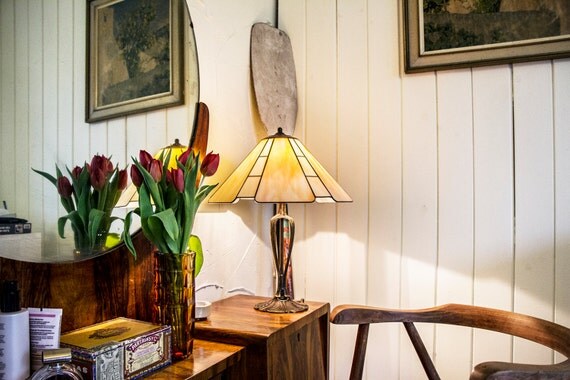 Cafe Lights, Cafe Decor, Restaurant Decor, Home Decor, Stained Glass, Art Deco Lamp, Vintage Lamp, Vintage Lamp Shade, Table Lamp