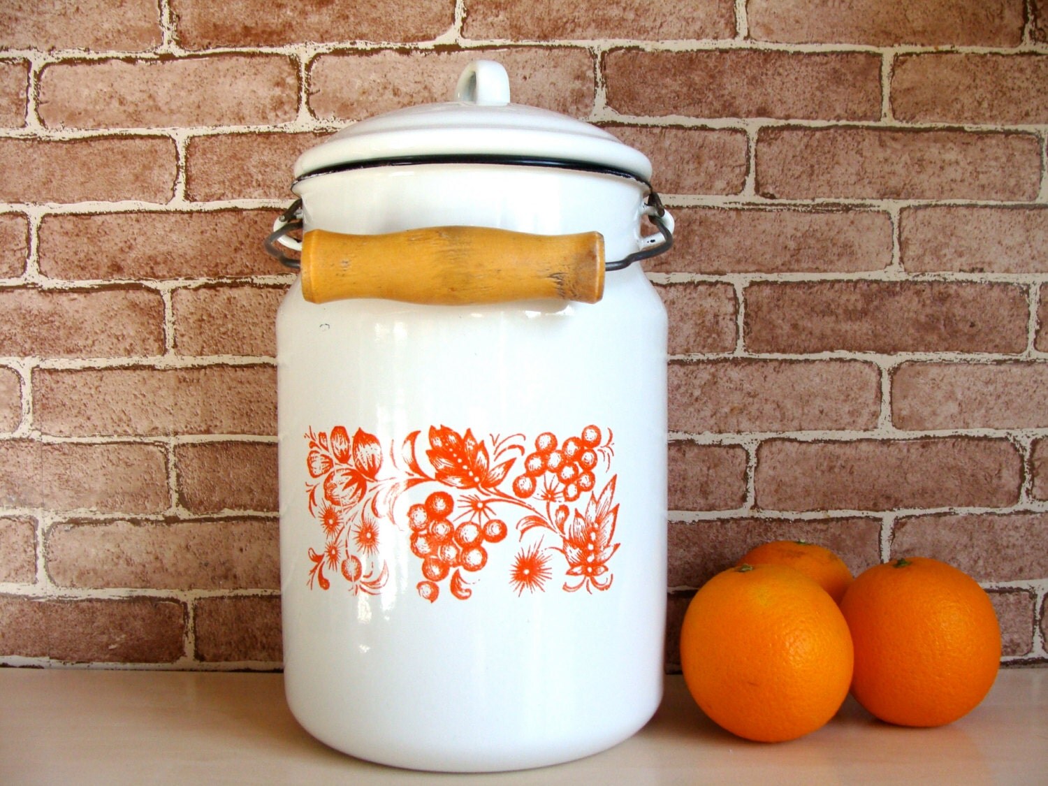 Vintage Enamel Milk Can Milk Pail White Enamel Bucket