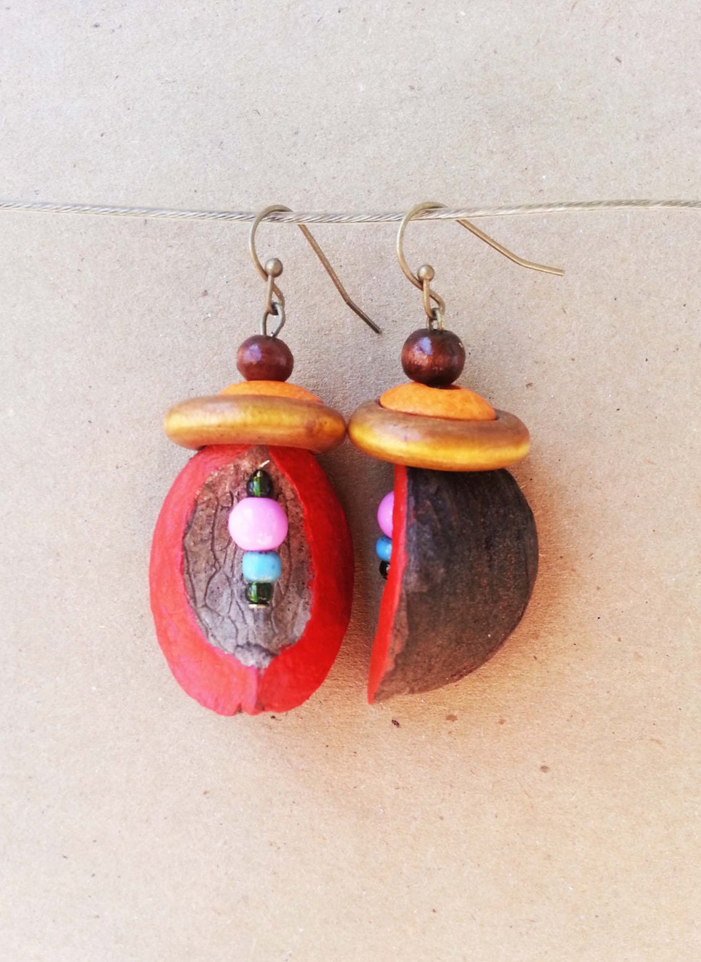 Women's nut shell earrings. Natural and fun by StoryofTwoTails