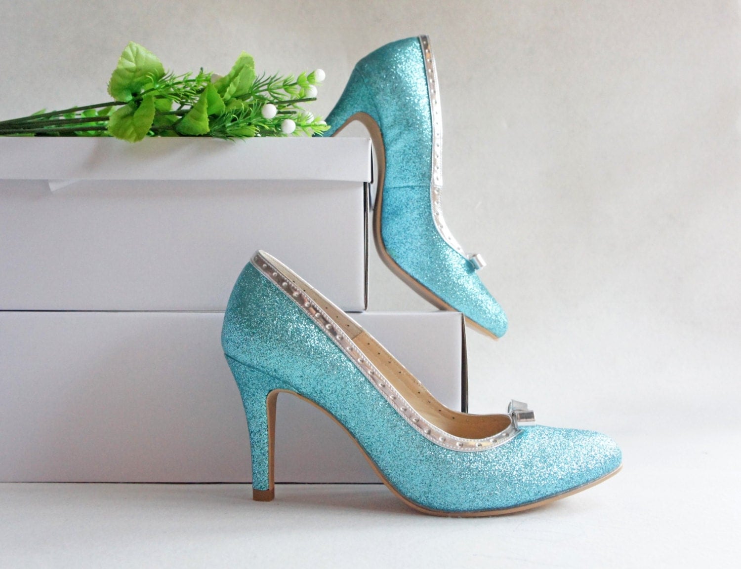 Aqua blue glitter wedding shoe light teal turquoise gleam