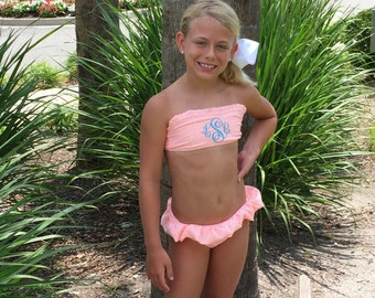 NEW COLORS!!Girls PreTeen Monogrammed Personalized Seersucker Bikini Swimsuit Bathing Suit