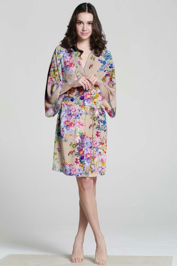 I03308 Khaki Floral Cotton Robes For Women Gift Ideas by MilkRobe