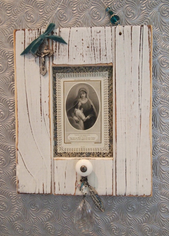 Rustic Catholic Wall Hanging Virgin Mary Handmade Antique