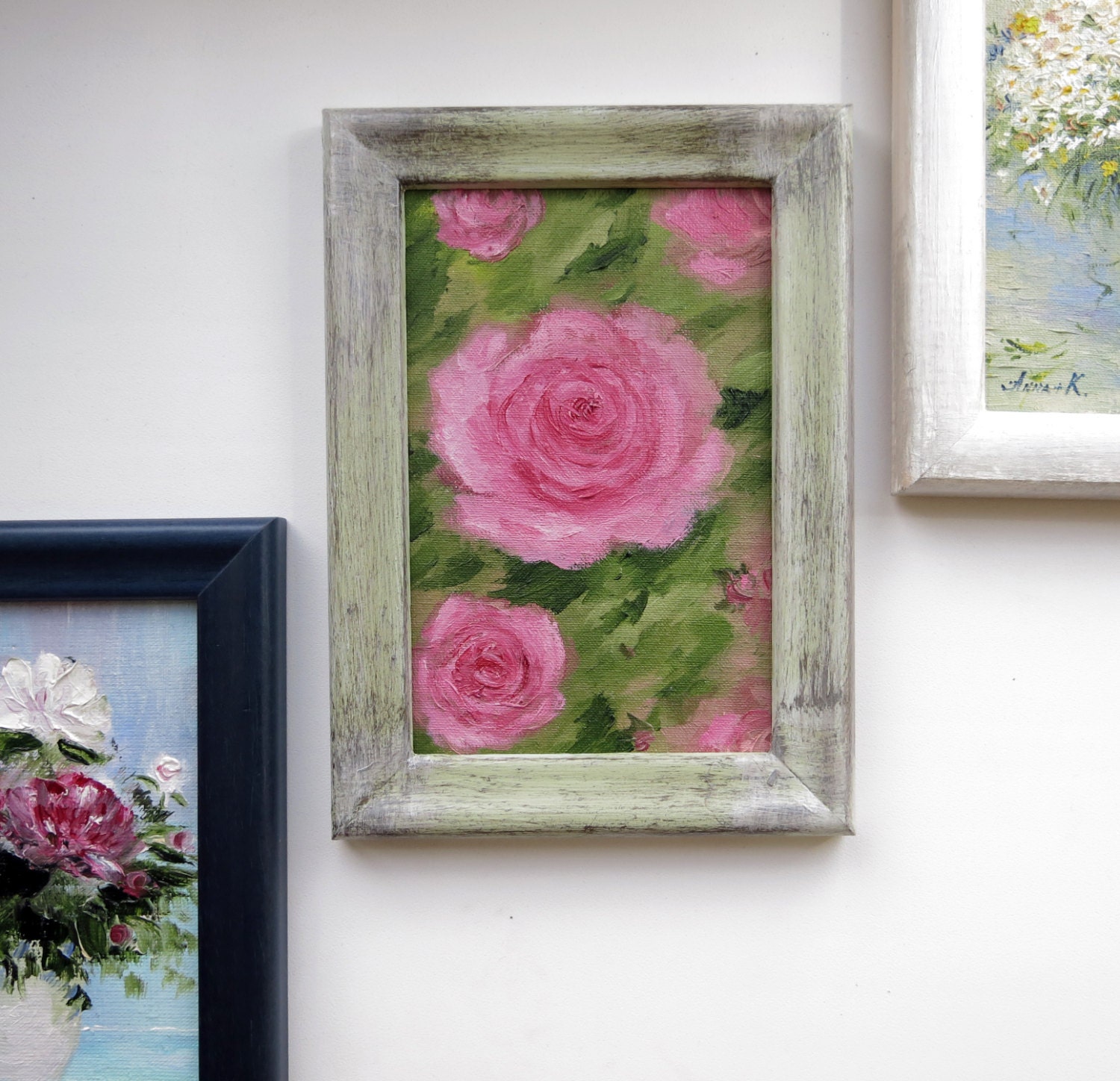 Rose art Framed oil painting Tea roses painting Still by AnnaplusK