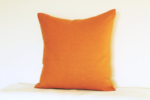 Items similar to Decorative solid orange linen pillow cover. Modern Spring Home decor by Linen ...