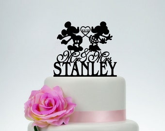 Custom Cake Topper,Wedding Cake Topper,Personalized Cake Topper,Mickey and Minnie Cake Topper,Bride and Groom Topper,Disney Cake Topper C066