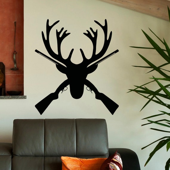 Deer Antlers Wall Decal Rustic Deer Hunting Wall by FabWallDecals