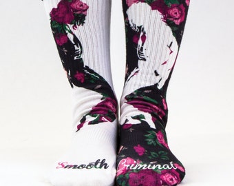 Samson® MJ Flowers Sublimation Hand Printed Socks Michael Jackson Singer Music Star Quality Print UK