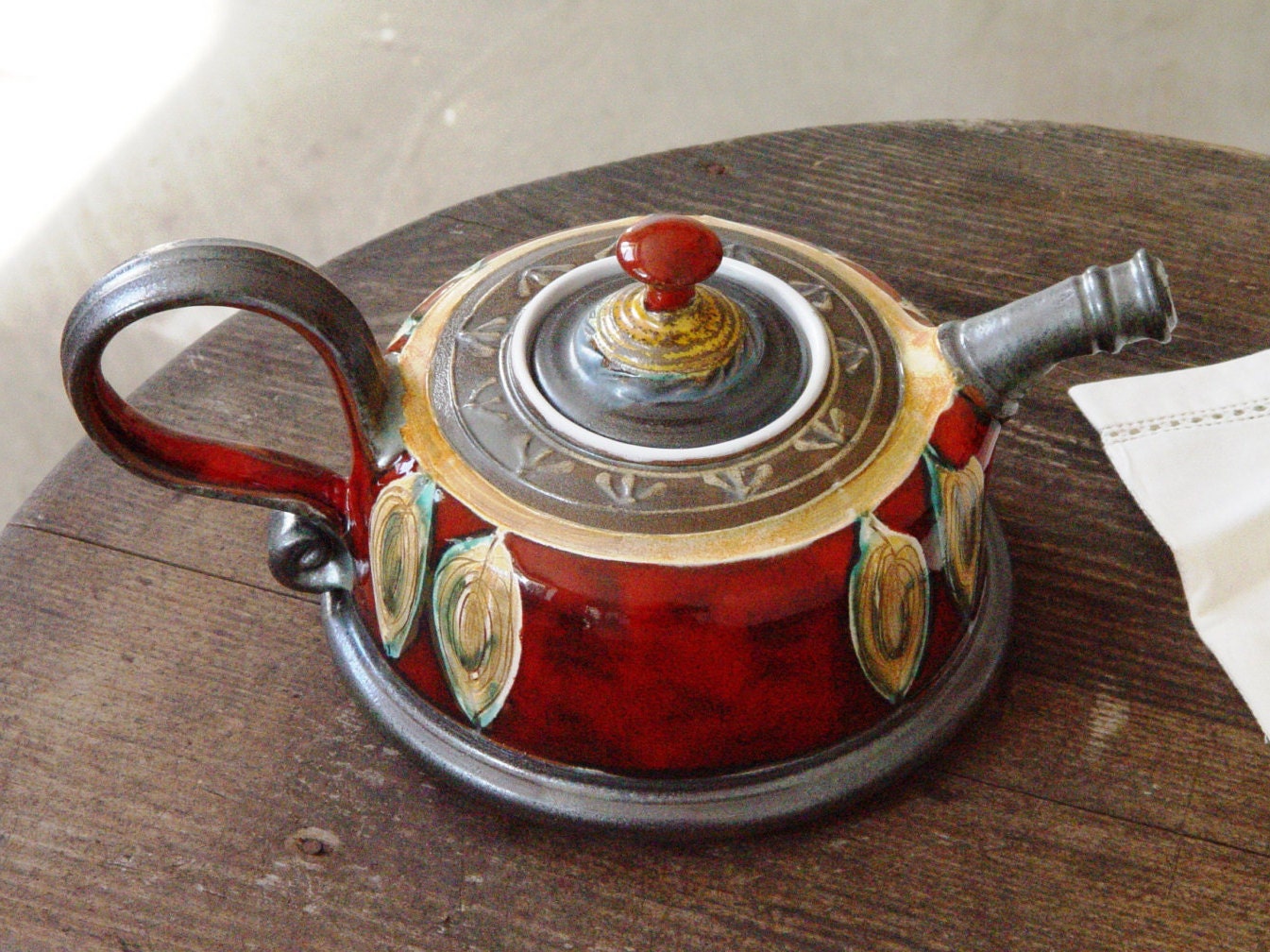 Unique Pottery teapot. Wheel Thrown Ceramic Teapot. Clay Tea