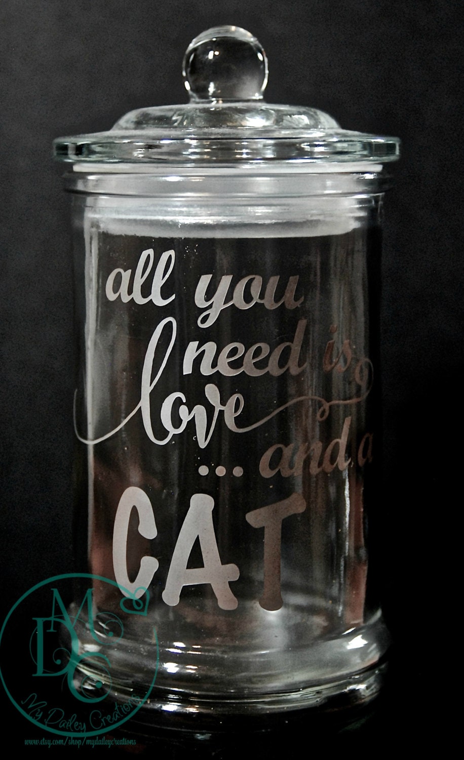 Glass Etched Small Cat Treat Jar Container by MyDaileyCreations