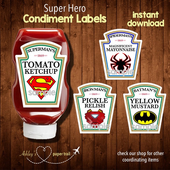 SUPER HERO Condiment Labels Digital File by AshleysPaperTrail