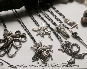 Fantasy creature necklace on a black chain of 18"