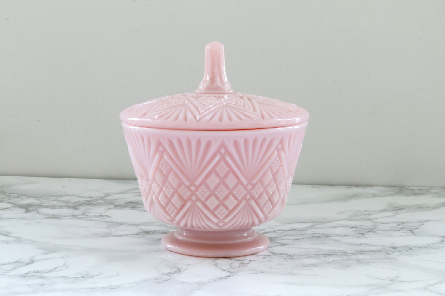 Reserved Vintage Pink Milk Glass Lidded Candy Dish / Pink