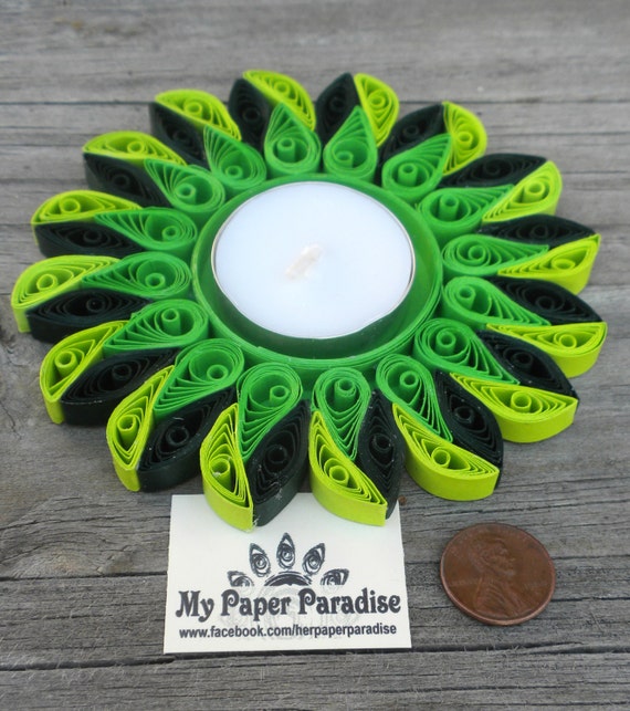 Quilling tealight candle holder - hand crafted decorative green tea light holder