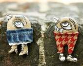 Hipster pins Walking birds, Gift for her, Gift for couple, Bird brooches, Couple jewellery, Couple jewelry, Paper mache, Brooch handmade