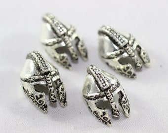 4 Pcs Antique Silver Gladiator Beads, 14x18 mm Helmet Beads with Two Holes, Spartan Helmet Bracelet Charms GNC 005