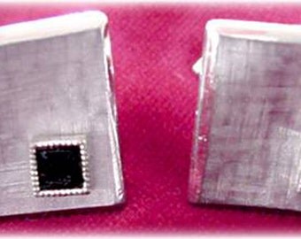 Swank Square Silver Cuff Links with Black Stone