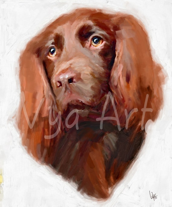 Dog art Dog painting gift idea spaniel art home decor by VyaArt
