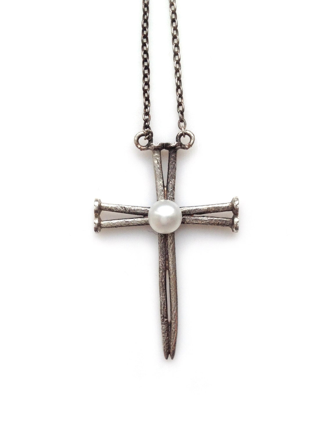 Cross Nail Necklace from Oxidized Sterling Silver by HOSANNAjewel