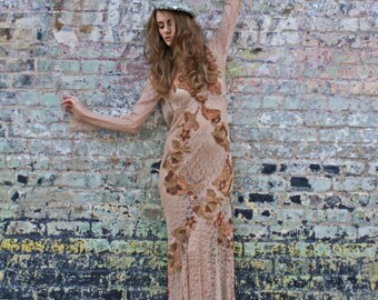 Lady of the Lace Dress Boudoir Queen Upcycled Gown Nouveau Metallic Appliques