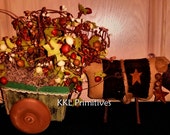 Primitive Style Sheep Pulling Cart Filled With Large Pipberry Bushes