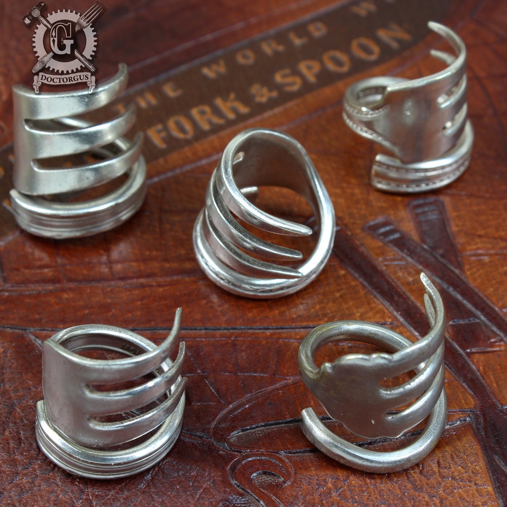 Fork Ring Assortment 5 Pieces Made from Antique Sterling