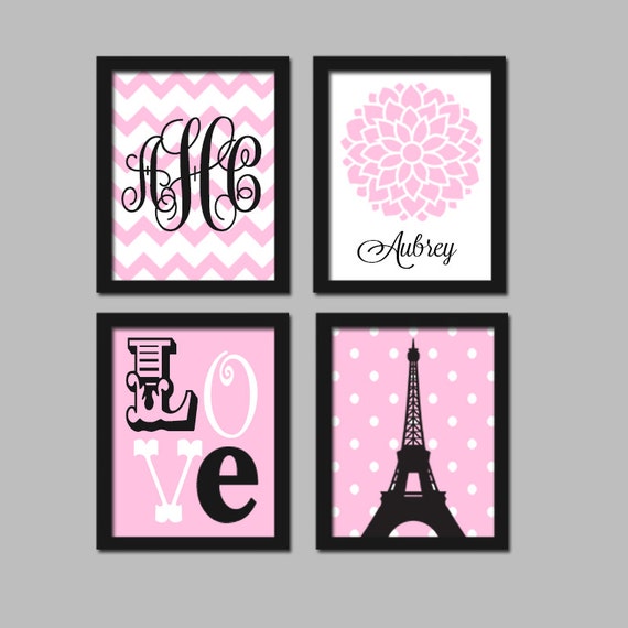 PARIS Wall Art CANVAS or Prints Eiffel Tower Pink Black Baby