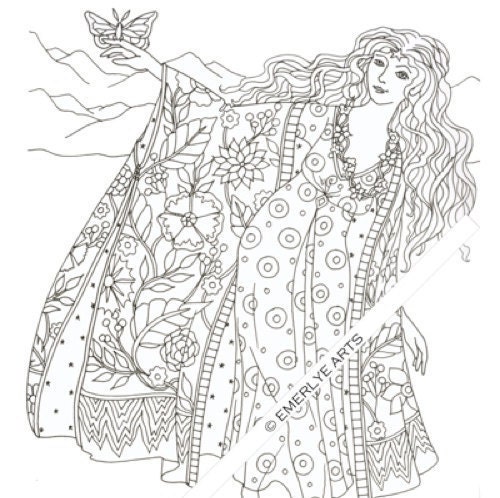 Printable Coloring Page Star Woman by emerlyearts on Etsy