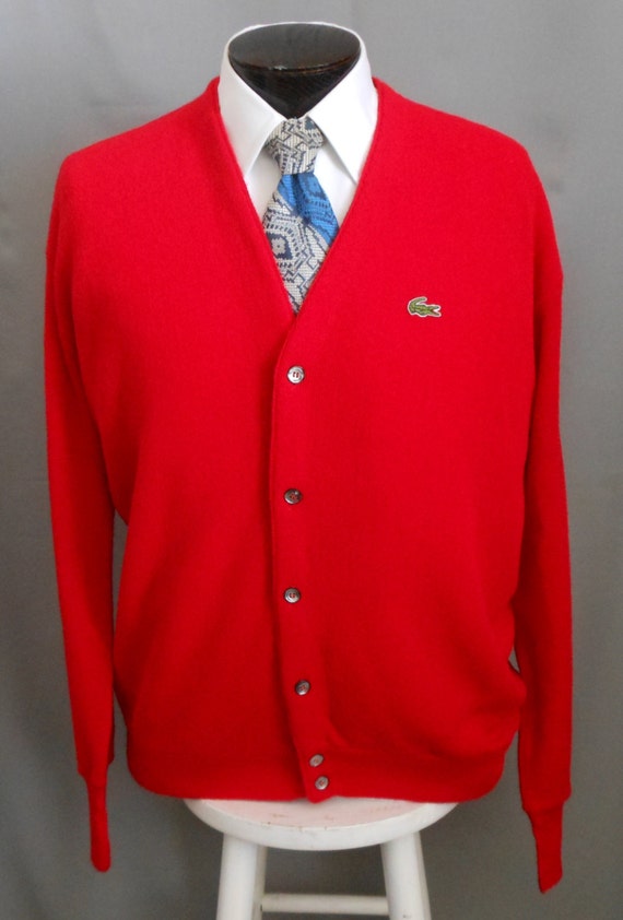 Vintage 80s Grandpa Golf Cardigan 1980s Mens True Red Lacoste