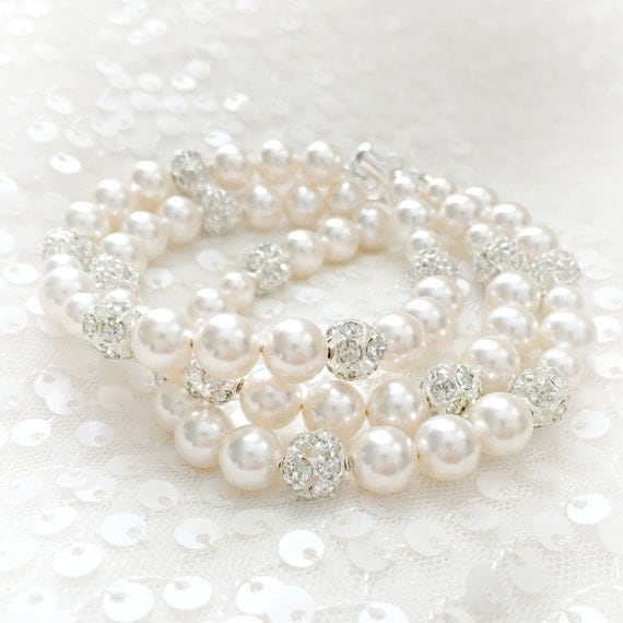 3 Three Strand Swarovski Pearl Wedding Bracelet Bridal