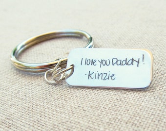 Father's Day Keychain · Personalized Handwriting Mens Keychain · Father Gift · Silver Personalized Key Ring · Handwritten Gift
