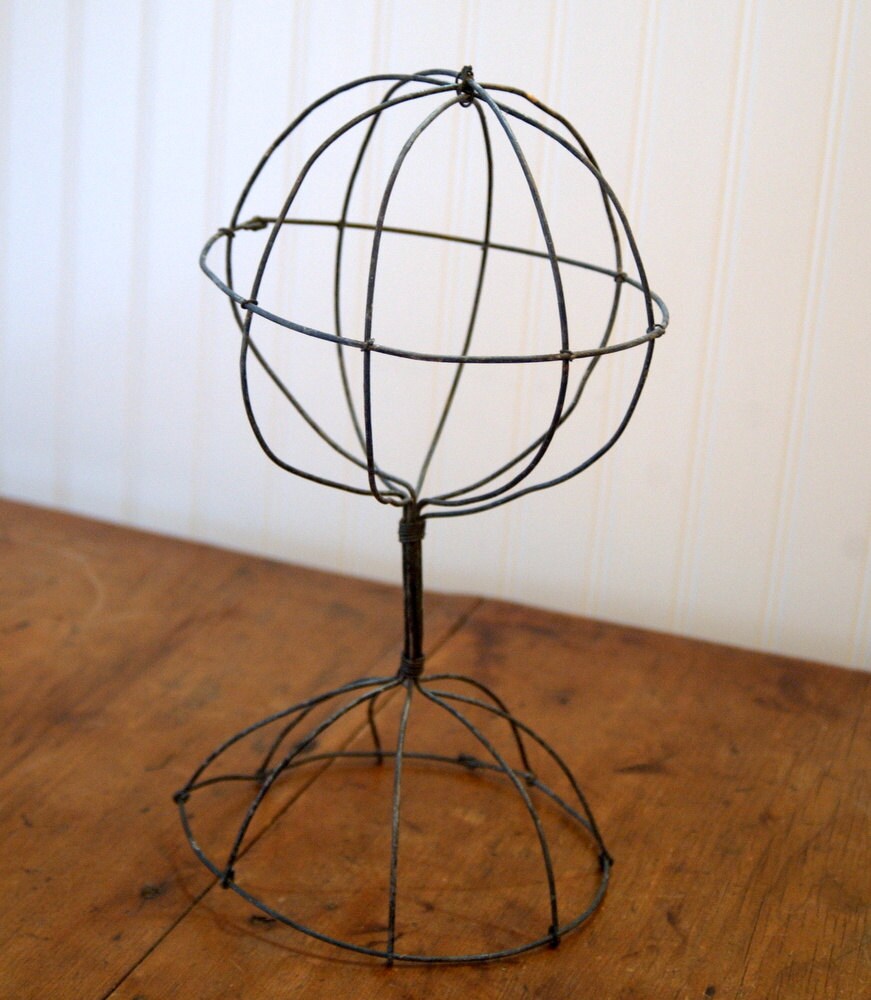 Vintage Primitive Industrial Metal Wire Hat stand Display Haute Juice
