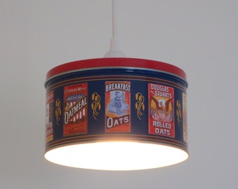 Pendant light - plug in or install - shallow Quaker Oats tin