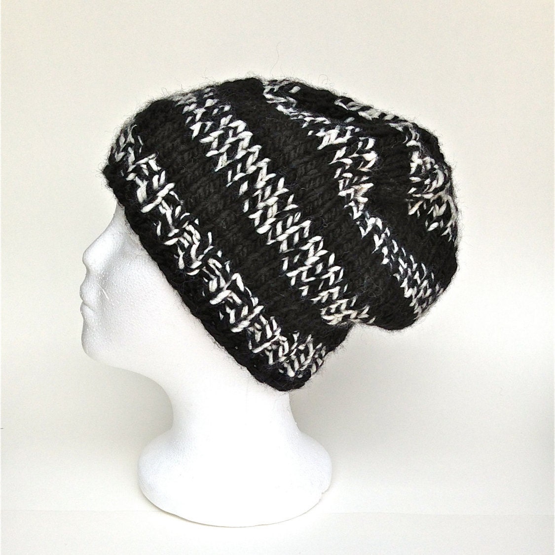 Chunky Knit Beanie in Black Heather Stripe by ChunkyKnits8513