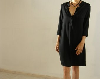 women's blouse in black, oversized shirt, black dress tunic, Summer tops, black mini dress kurta galabeya curta