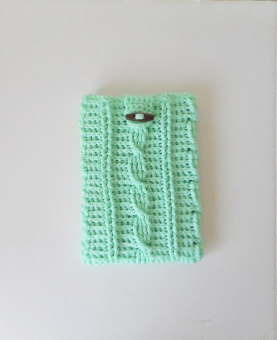 Mint Green Cable Stitch Tablet Cozy