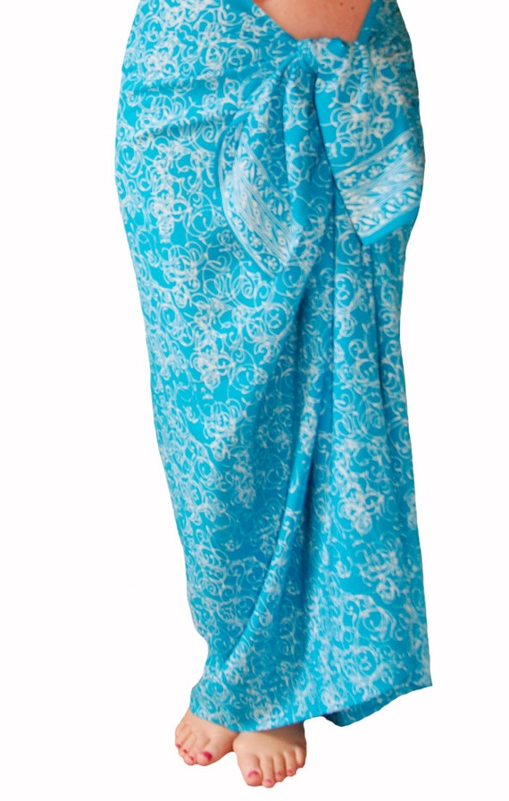 Turquoise Blue Beach Wrap Pareo Women's Skirt Batik by PuaWear