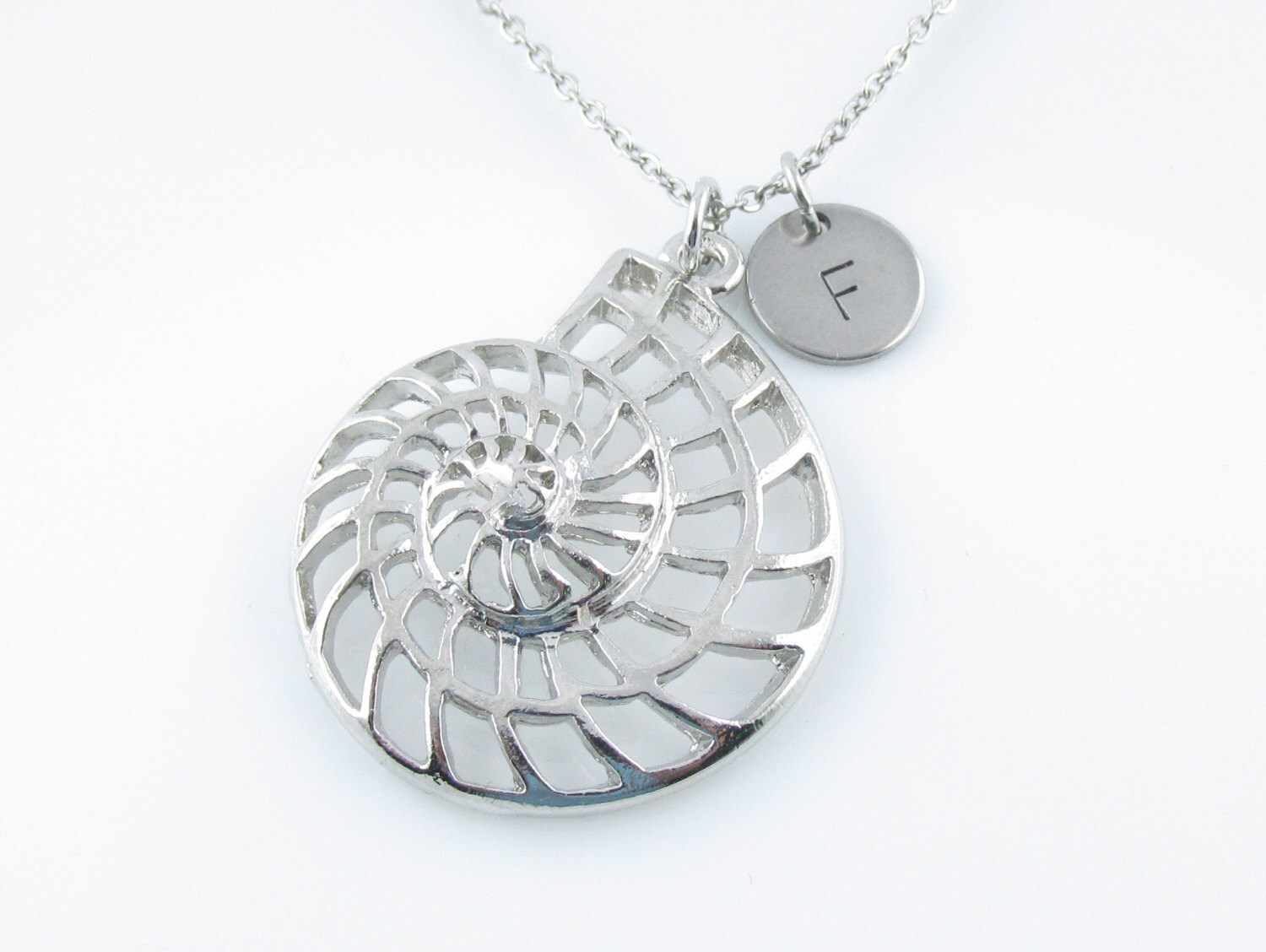 Nautilus Necklace Nautilus Shell Charm Initial Necklace