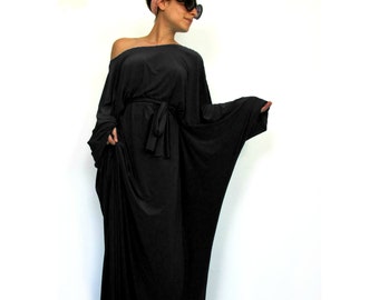 Black 'Tokyo Glam' maxi dress, Plus size evening gown, Long sleeve gown, Plus size gown, Long sleeve dress, Black gown, Kimono dress