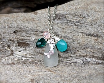 Blue Mermaid Necklace made in Hawaii - Sea Glass Jewelry from Hawaii - Mermaid Jewelry - Sea Glass Necklace - Hawaiian Seaglass Jewelry