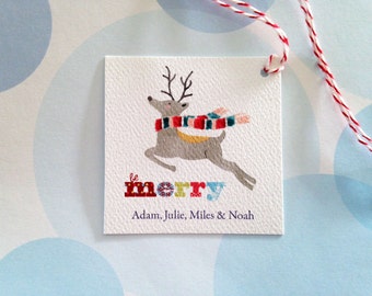 Christmas Gift Tags, Personalized Christmas Tags, Custom Holiday Tags, Reindeer Tags, Set of 24