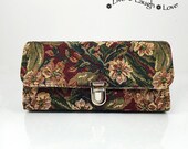 Sale 50% off! Cellphone Wallet iPhone 6 Plus Samsung Galaxy Note 4 S6 S4 12 Card Slots Zipper Pocket Floral deep greenTapestry